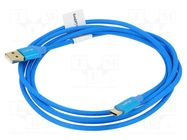 Cable; USB 2.0; USB A plug,USB C plug; gold-plated; 1.8m; blue LANBERG