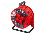 Extension lead; 3x2.5mm2; reel; Sockets: 4; rubber; red; 40m; 16A KEL