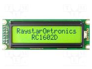 Display: LCD; alphanumeric; FSTN Positive; 16x2; green; LED; PIN: 14 RAYSTAR OPTRONICS