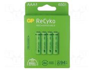Re-battery: Ni-MH; AAA,R3; 1.2V; 650mAh; ReCyko; blister; Ready2Use GP