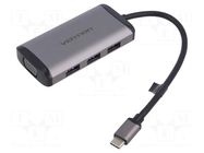 Hub USB; USB 3.0; grey; Number of ports: 6; 0.15m; ABS,aluminium VENTION