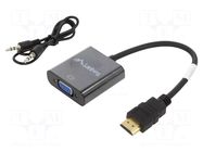 Adapter; HDMI plug,Jack 3.5mm socket,VGA female; HDMI 1.4; 0.2m LANBERG