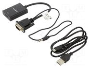 Adapter; HDMI socket,Jack 3.5mm 3pin plug,VGA male; 0.2m; black LANBERG