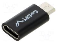 Adapter; OTG,USB 2.0; USB B micro plug,USB C socket; black; ABS LANBERG