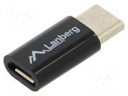Adapter; OTG,USB 2.0; USB B micro socket,USB C plug; black; ABS LANBERG