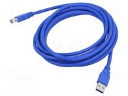 Cable; USB 3.0; USB A socket,USB A plug; gold-plated; 3m; blue; PE LANBERG