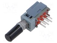 Switch: push-button; Pos: 2; DPDT; 0.1A/30VDC; black; Illumin: none E-SWITCH