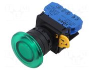 Switch: push-button; 22mm; Stabl.pos: 1; NO; green; LED; IP65; YW IDEC