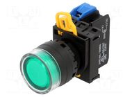 Switch: push-button; 22mm; Stabl.pos: 1; NO; green; LED; IP65; YW IDEC