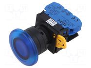 Switch: push-button; 22mm; Stabl.pos: 2; NO; blue; LED; IP65; YW IDEC