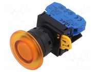 Switch: push-button; 22mm; Stabl.pos: 1; NO; orange; LED; IP65; YW IDEC