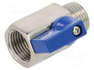 Ball valve; acid resistant steel AISI 316; PTFE; max.63bar; 46mm PNEUMAT