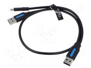 Cable; USB 2.0; USB A plug x2,USB C plug; nickel plated; 0.5m VENTION