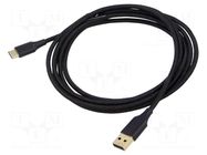 Cable; USB 2.0; USB A plug,USB C plug; gold-plated; 2m; black VENTION