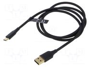 Cable; USB 2.0; USB A plug,USB C plug; gold-plated; 1m; black VENTION