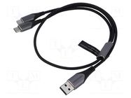 Cable; USB 2.0; USB A plug,USB C plug x2; nickel plated; 1m; 60W VENTION