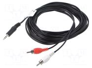 Cable; Jack 3.5mm 3pin plug,RCA plug x2; 5m; black; PVC LANBERG