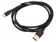 Cable; USB 2.0; USB A plug,USB C plug; gold-plated; 1.5m; black VENTION
