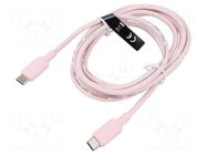 Cable; USB 2.0; USB C plug,both sides; nickel plated; 2m; pink VENTION
