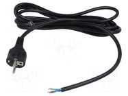 Cable; 3x1.5mm2; CEE 7/7 (E/F) plug,wires; PVC; 3m; black; 16A POS