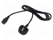 Cable; 3x1mm2; BS 1363 (G) plug,IEC C13 female; PVC; 1.2m; black POS