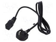 Cable; 3x1.5mm2; BS 1363 (G) plug,IEC C19 female; PVC; 1.8m; 13A POS