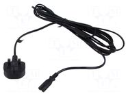 Cable; 2x0.75mm2; BS 1363 (G) plug,IEC C7 female; PVC; 5m; black POS