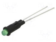 Indicator: LED; green; 2.1VDC; Ø4mm; PM3; plastic; ØLED: 3mm; 2mcd BIVAR