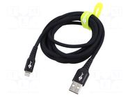Cable; USB 2.0; Apple Lightning plug,USB A plug; 2m; black; 60W GOOBAY