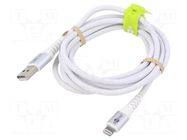 Cable; USB 2.0; Apple Lightning plug,USB A plug; 2m; white; 60W Goobay