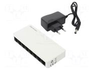 Switch Ethernet; DC socket,RJ45 socket x8; white; 150m QOLTEC