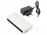 Switch Ethernet; DC socket,RJ45 socket x8; white; 150m QOLTEC