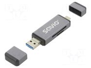 Card reader: memory; USB A plug,USB B micro plug,USB C plug SAVIO