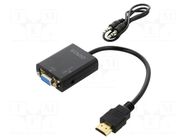 Adapter; HDMI plug,Jack 3.5mm socket,VGA female; black; black SAVIO