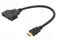Splitter; HDMI socket x2,HDMI plug; Full HD 1080p; 0.3m; black SAVIO