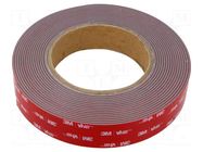 Tape: fixing; W: 25mm; L: 5.5m; Thk: 1.6mm; acrylic; grey; 39N/cm 3M