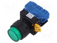 Switch: push-button; 22mm; Stabl.pos: 2; NO; green; LED; IP65; YW IDEC