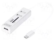 Hub USB; memory card reader,USB A socket x3; OTG,USB 2.0; PnP DIGITUS