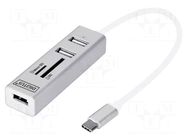 Hub USB; memory card reader,USB A socket x3; OTG,USB 2.0; PnP DIGITUS
