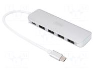 Hub USB; USB A socket x4,USB C socket,USB C plug; USB 3.0; grey DIGITUS