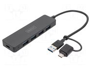 Hub USB; USB A socket x4,USB A plug,USB C socket,USB C plug DIGITUS