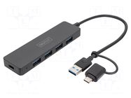 Hub USB; USB A socket x4,USB A plug,USB C socket,USB C plug DIGITUS