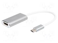 Adapter; HDMI socket,USB C plug; 150mm; white; USB 3.2; silver DIGITUS