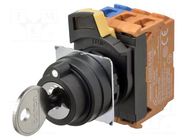 Switch: rotary with key; 22mm; Stabl.pos: 3; NC + NO x2; black OMRON