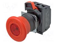 Switch: emergency stop; 22mm; Stabl.pos: 2; NC; red; LED; IP65; A22NE OMRON