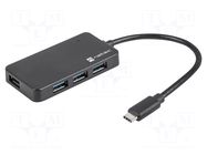 Hub USB; USB A socket x4,USB C plug; USB 3.0; PnP; black; 5Gbps NATEC