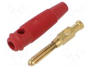 Connector: 4mm banana; plug; 30A; 30VAC; 60VDC; red; 60mm; 930727701 HIRSCHMANN T&M