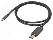 Cable; DisplayPort plug,USB C plug; textile; 2m; black-grey GOOBAY