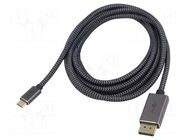 Cable; DisplayPort plug,USB C plug; textile; 3m; black-grey GOOBAY