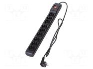 Plug socket strip: protective; Sockets: 9; 250VAC; 10A; black ARCON